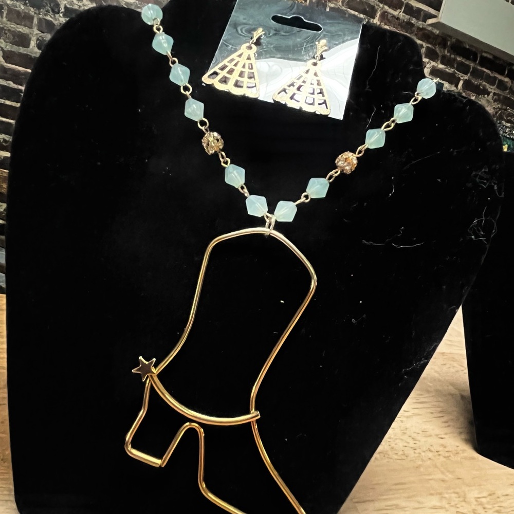 Vintage Gold and Blue Equestrian Necklace